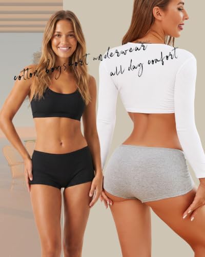 Image of Cotton Boyshort Underwear for Women Boxer Briefs Lady Boy Short Panties | 6 Pack,Full Coverage,Plus Size,Girls Panties,Under Dress,Breathable,Cute,Stretch,Stay in Place,Multiple Colors,Machine Wash