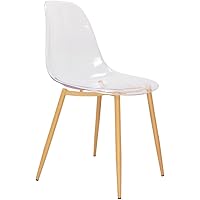 Vaukura Silla de Comedor Sky Transparente con Patas de Metal Símil Madera