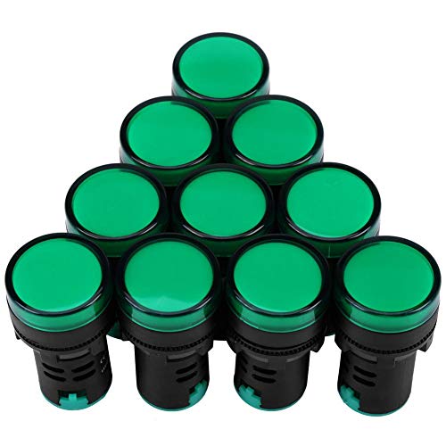 Electricidad, Tools Wytino Luz de señal LED, 10Pcs AC/DC 24V 22mm Hilo LED Luz de señal indicadora electrónica(Verde)