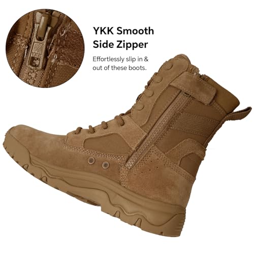 Image of Women's Tactical Boots, Motorcycle Combat Boots for Women | 8-inch work boots, side zipper; lightweight, breathable, water-resistant. For police, security, EMT, motorcycle