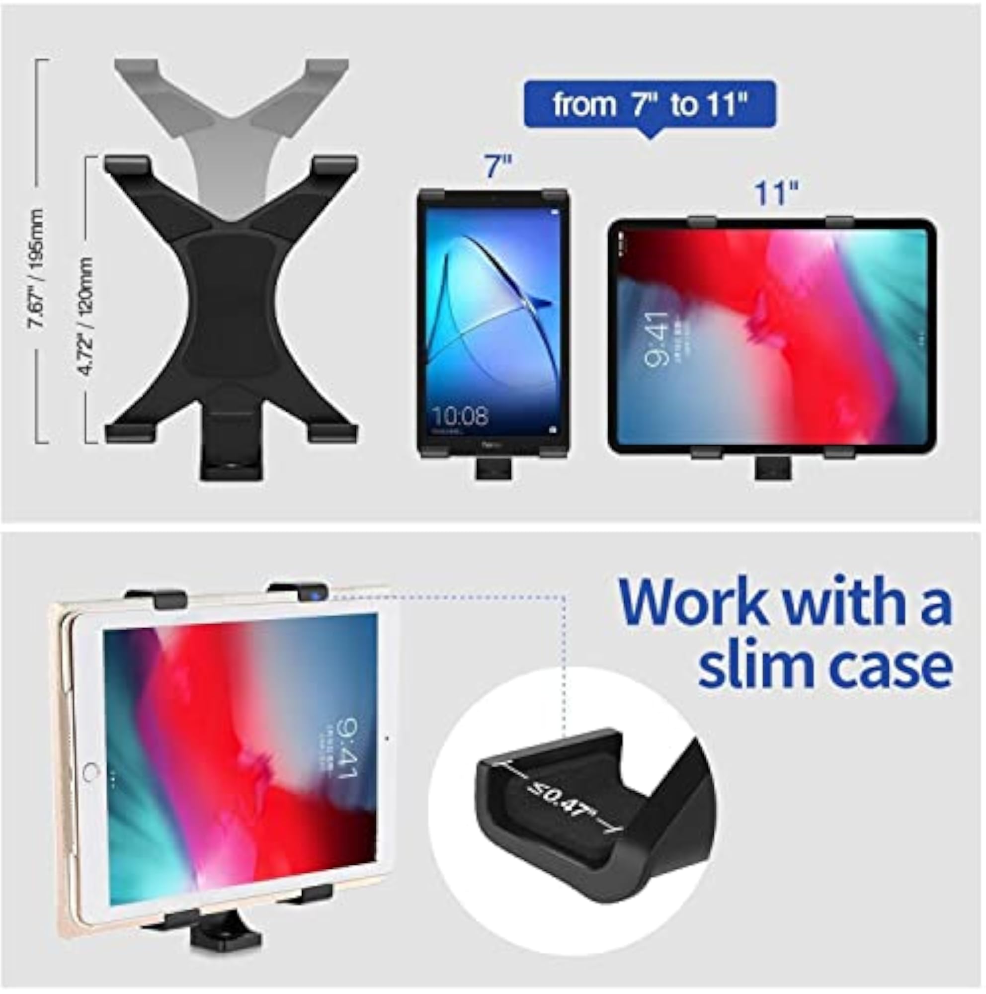 Adjustable Tablet Holder Clip for 7-11 Inch Devices