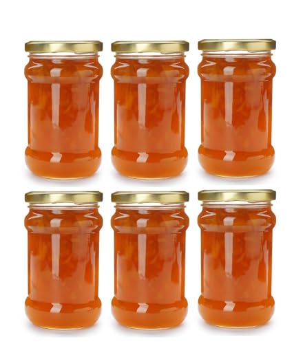 Image of Favola Essentials Round Lug Glass Jar, Gold Lid, 200 ml, Set of 6, Clear