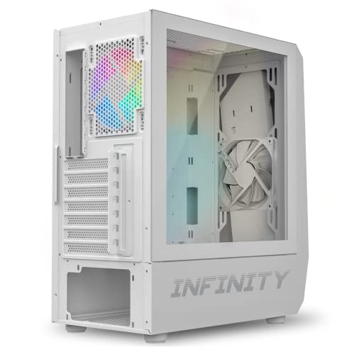 Spirit Of Gamer - INFINITY ARTIC | Gabinete Gamer Blanco Medio Torre | Torre Vacía RGB con Cristal Templado | Compatible ATX, mATX, ITX | 2 Ventiladores de 120 mm incluyendo 1 ARGB miniatura 2
