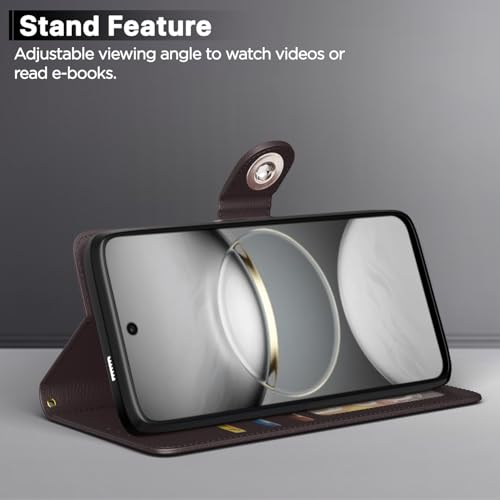 Image of Pikkme Flip Cover for Tecno Spark 30C 5G Leather Finish | Inside TPU with Card Pockets | Wallet Stand and Shock Proof | Complete Protection Button Flip Case(Coffee)