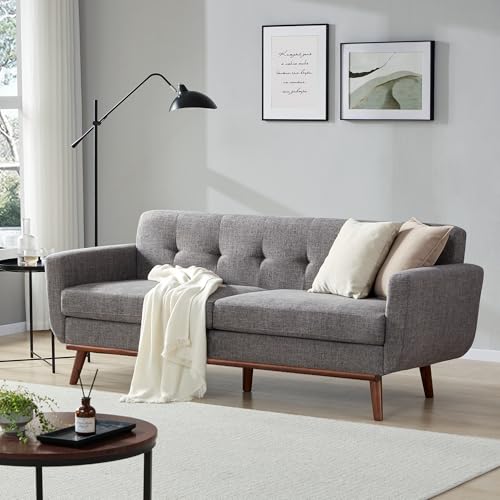 Image of Kingfun 77.2 inch W Loveseat Sofa, Mid Century Modern Decor Love Seat Couches for Living Room, Button Tufted Upholstered Furniture, Solid & Easy to Install Small Couch for Bedroom Office Apartment, Gray