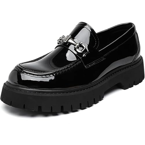 Men's Patent Leather Platform Slip-on Loafers Comfort Round Toe with Metal Decoration Daily Non-Slip Casual Shoes