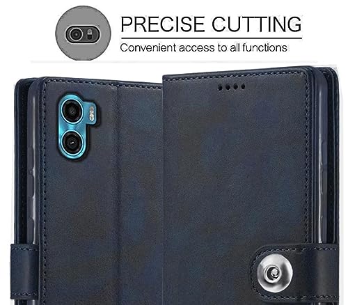 Image of SHINESTAR Ultimate Leather Finish Flip Back Cover for Motorola Moto E32 | Inside TPU & Inbuilt Stand | Wallet Style Motorola Moto E32 Back Cover Case | Stylish Button Magnetic Closure - Blue
