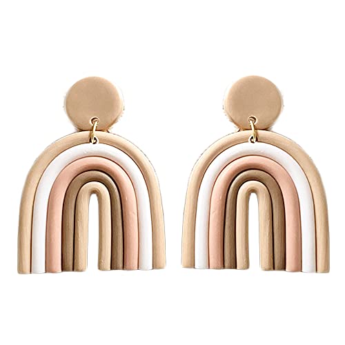 Bohemian Layered Polymer Clay U Shape Rainbow Earrings Lightweight Statement Thick Chunky Rainbow Handmade Ceramic Clay Dangle Earrings for Women Girls Birthday Jewelry Gift