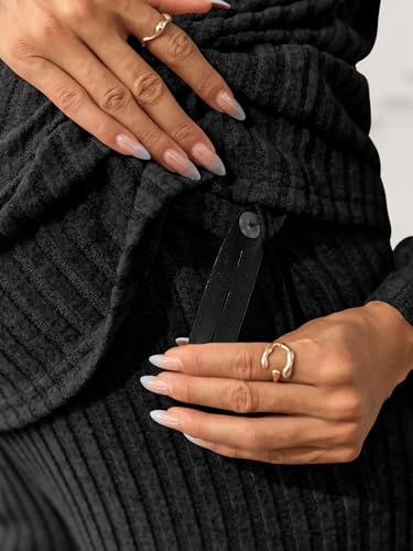 Yousify Womens Maternity Pajamas Sets 2 Piece Outfits Ribbed V Neck Long Sleeve Knit Tops Pants Pregnancy Loungewear2