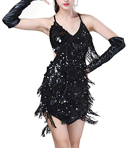 Black Sequin Dresses for Women Party Night Sexy Ballroom Dance Dresses for Women Latin