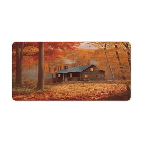 Alfombrilla de escritorio grande de caucho estilo Autumn Woods Cabin miniatura 1