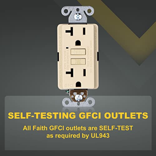 Faith [3-Pack] 20A Gfci Outlets, Non-Tamper-Resistant Gfi Duplex Receptacles With Led Indicator, Self-Test Ground Fault Circuit Interrupter, Etl Listed, Ivory, 3 Piece #TOP1