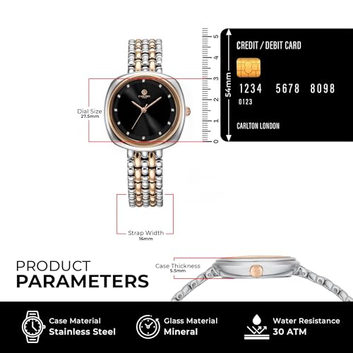 Image of Carlton London Women Celeste Analog Watch, Square Dial, Stainless Steel Strap, Quartz Movement, 30M Water Resistant, Casual Wear