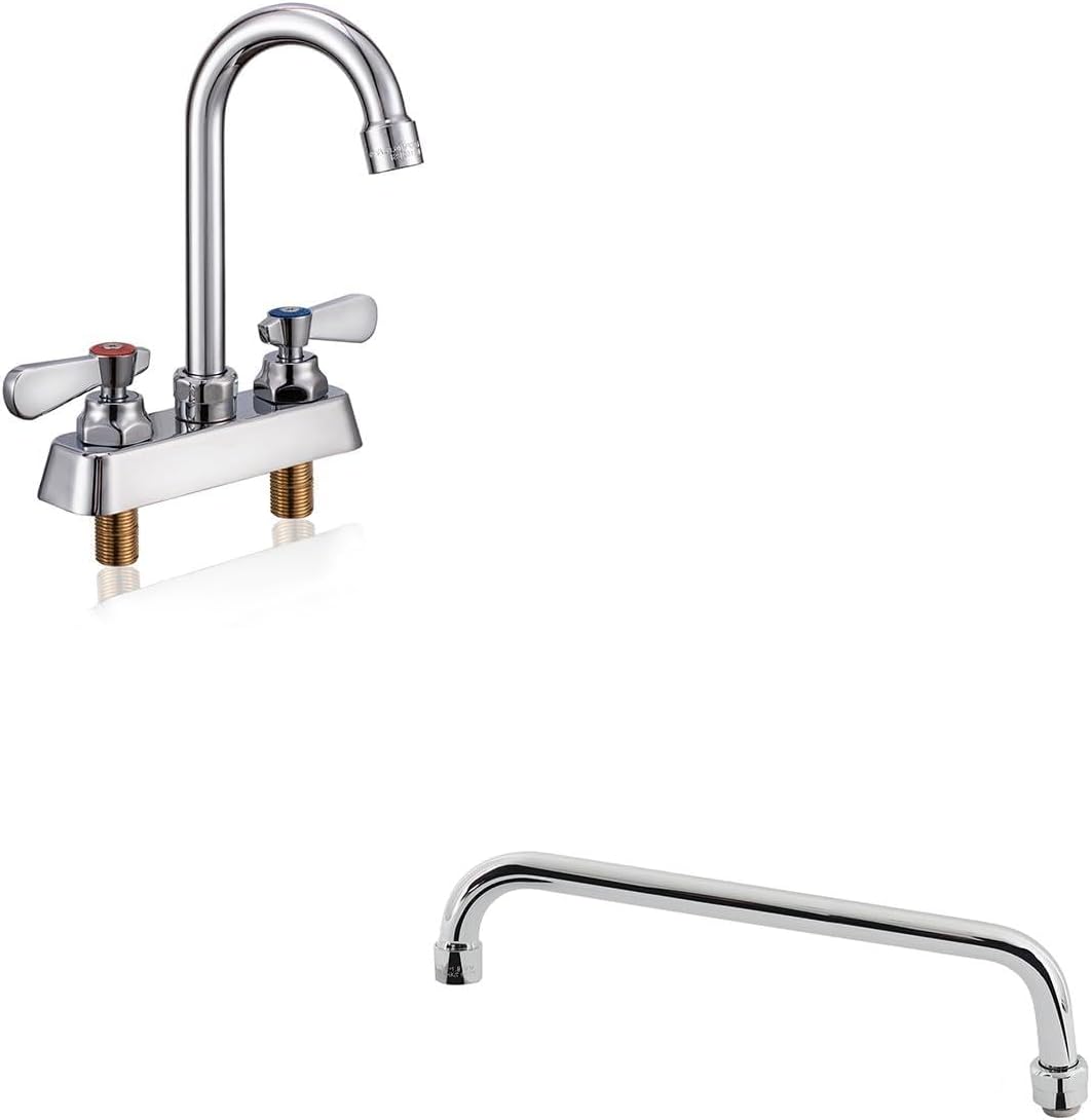 Utility Sink Faucet 4" Deck Mount Brass Commercial Faucet with 3-1/2" Gooseneck Spout & 12 Inch Swivel Spout Replacement Kit