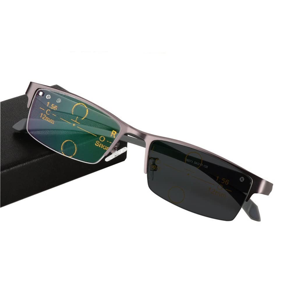 Halbrahmen Lesebrille Herren Progressives Multifokal Lesebrillen Photochrome Sonnenbrille Business-Brille UV400 Anti Glare Asphärische Linse Unisex, Dioptrien +1,0 Bis +3,0 (Size : 3.0 x)