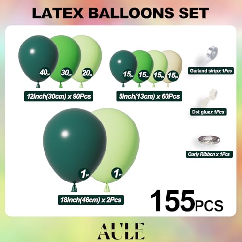 Image of AULE Dark Green Balloon Arch Kit 155Pcs Macaron Yellow Balloons