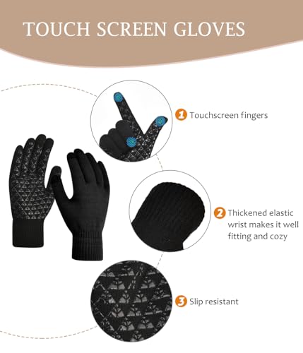 LCZTN Winter Beanie Hat and Touchscreen Gloves Set for Men and Women,Beanie Gloves Set with Warm Knit Fleece Lined - Image 5