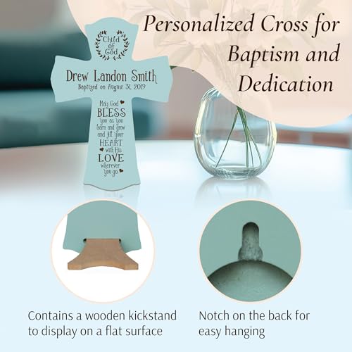 Image of LifeSong Milestones Blue Wood Baptism Cross Ornament: Remembrance and Gifts for Boys - 1st Communion, Baptismal, Christening, and Special Occasions 8.5x11