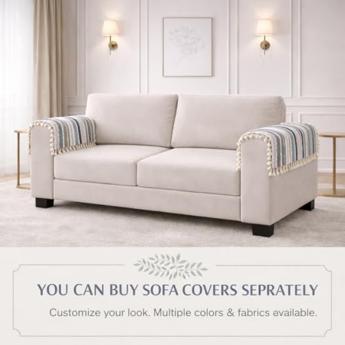 Image of STITCHNEST Printed Quilted Sofa Arm Cover with Tassels | Stylish Hand Rest Protector | Soft & Durable | 18 x 22 Inches