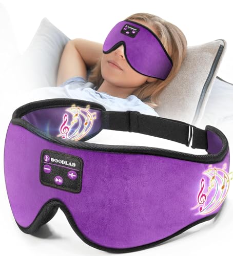 Boodlab Bluetooth Sleep Mask, Sleep Headphones for Side Sleepers, Travel Eye Mask for Sleeping Airplane, Washable Sleep Mask Headphones with Adjustable Ultra Thin Stereo Speakers Microphone