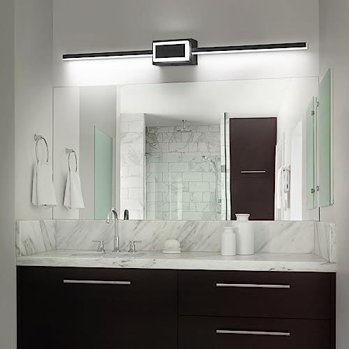 Image of Black Bathroom Vanity Lights - Modern Light Fixture Bathroom 48 Inch - Dimmable LED Bath Light Fixtures Over Mirror 6000K Cool Whtie