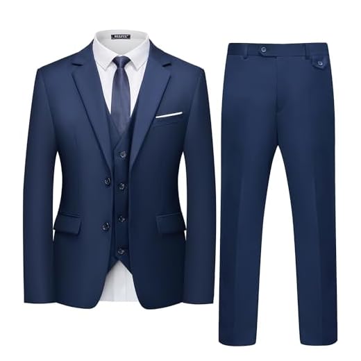 WULFUL Masculino Conjunto de Terno de 3 Peças, Slim Fit, Dois Botões, Blazer, Jaqueta, Colete, Calças, Smoking, Conjunto para Festa, Casamento e Negócios, Marinho