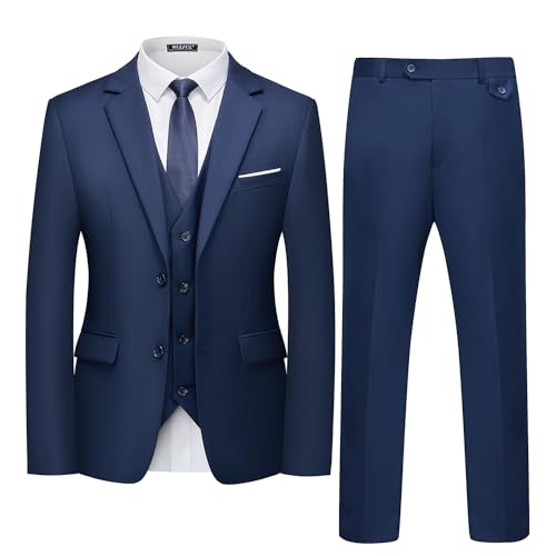WULFUL Men's 3 Piece Slim Fit Suit Set Two Button Blazer Jacket Vest Pants Tuxedo Set for Party, Wedding and Business