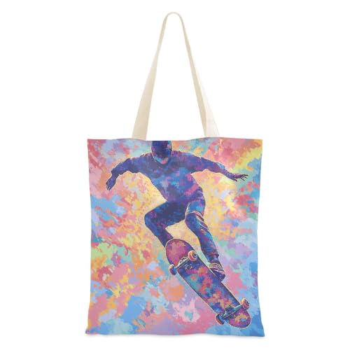 Neon Cyberskateboarders Canvas Tote Bags For Women with handles Canvas Shopping Tote Bags Reusable Shopping Bag for Travelling Bolsa de lona