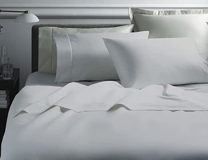 Image of Flat Bed Sheet with 2 Pillow Covers 600 Thread Count 100% Egyptian Cotton Bedsheet King Size Gray Comfortable & Durable Sheet
