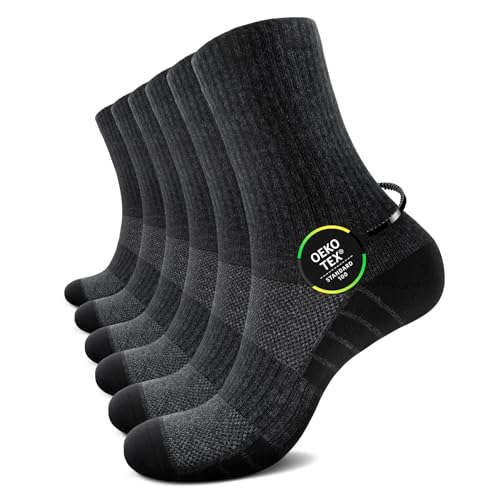 TUUHAW 6 Paar Socken Herren Damen Tennissocken Sportsocken Laufsocken Wandersocken Atmungsaktive Baumwolle Herrensocken Schwarz Weiß Grau