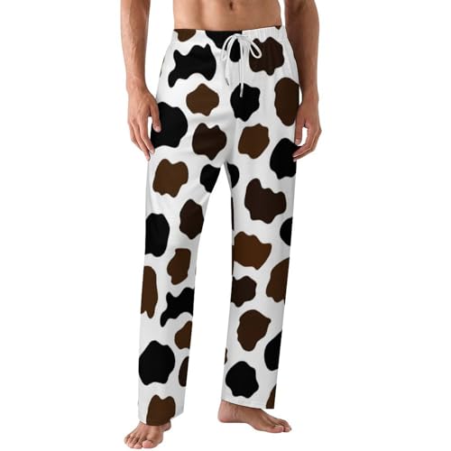 Cow Print Comfy Pajama Pants Adjustable Sleepwear Beach Pants for Men