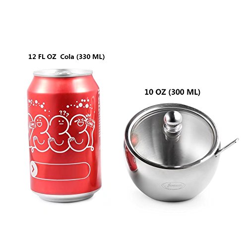 Small Sugar Bowl, [10 Ounces (300 Milliliter /1.25 Cup)], Newness Stainless Steel Sugar Bowl with Glass Oblique Opening Lid (for better recognition) and Sugar Spoon for Home and Kitchen - Thumbnail 5