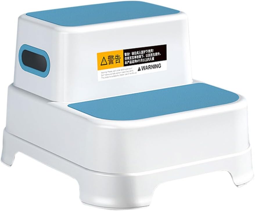 Beaupretty Toddler Step Stool for Bathroom Sink, 2 Step Stool for Kids Toilet Potty Training Non-Slip Toddlers Baby Child Kid Plastic Poop Stools with Handle for Kitchen Counter Bed Blue