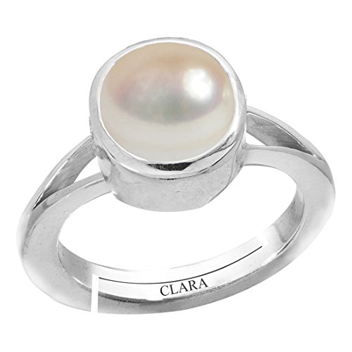 Clara Pearl Moti 3cts or 3.25ratti Stone Silver Adjustable Ring f...