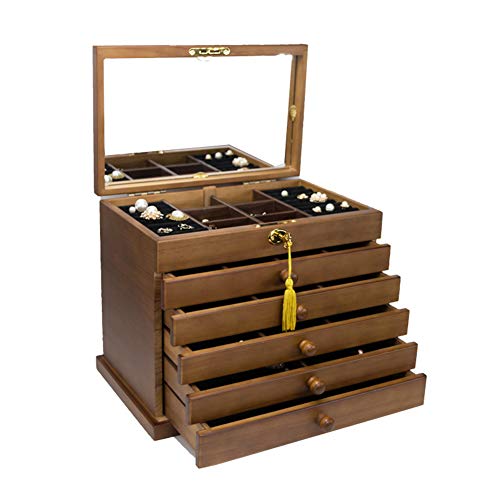 Effortsmy Real Wood/Wooden Jewelry Box Case Cabinet Armoire Ring Necklacel Gift Storage Box Organizer (Brown)