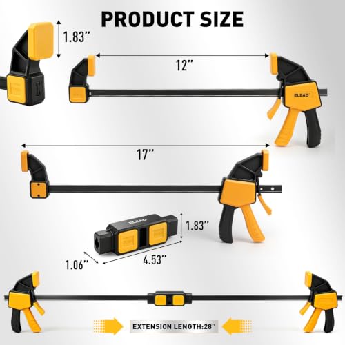 Image of 6-Pack 12 Inch Bar Clamps for Woodworking with 2-Piece Clamp Connector, 12 inch Quick-Release Wood Clamps with 150 LBS Load Limit, Trigger Clamp Set, One-Handed Clamps /Spreader for Woodworking