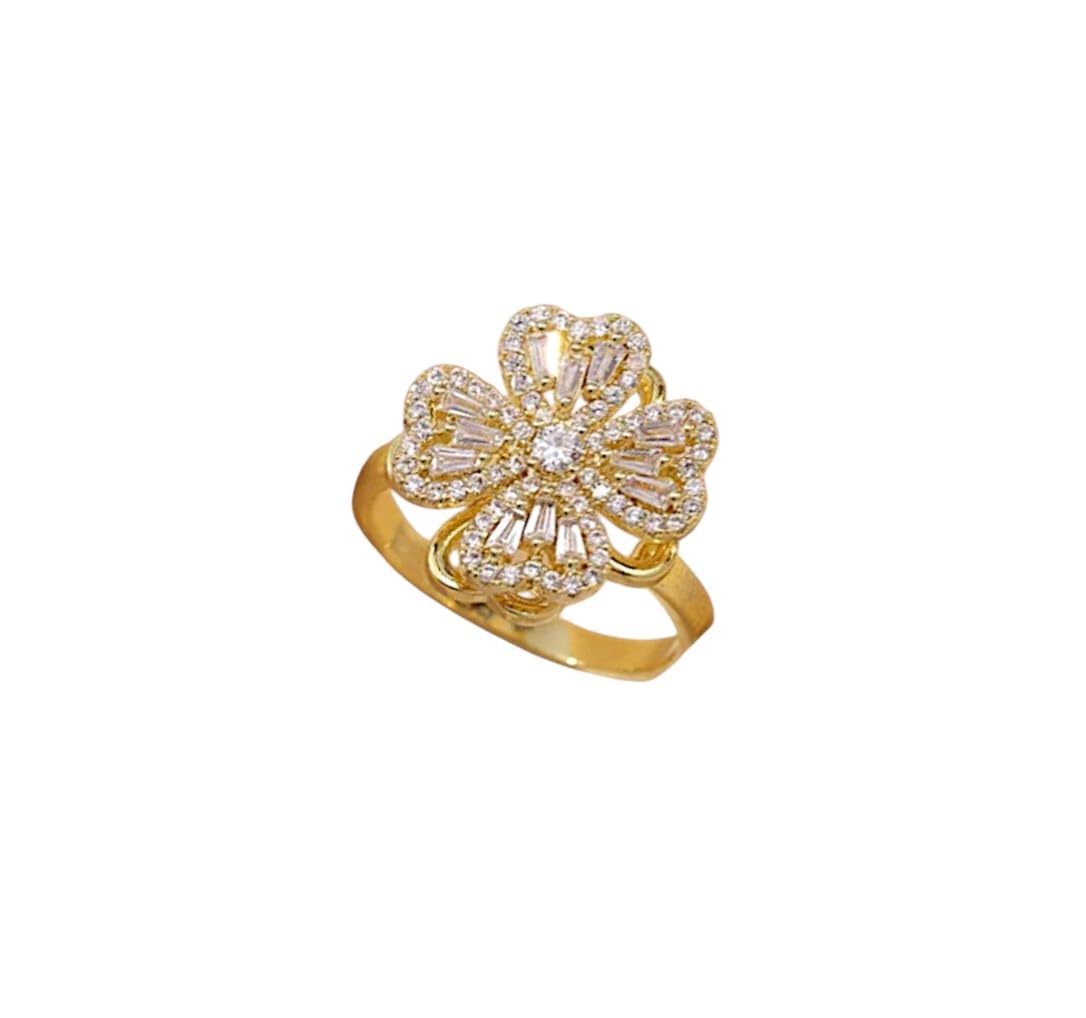 tiny troves Gold Plated Rotatable Adjustable Ring for Women | Multicolor Crystal Flower Rings | 360° Spinner Fidget Ring | Adjustable Fashion Statement Jewelry Gift for Girls & Women-picture-44