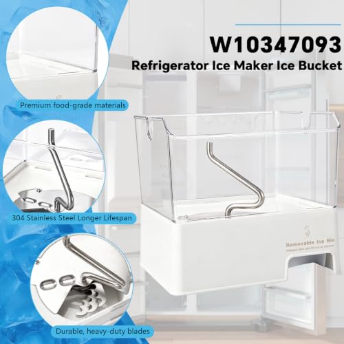 W10347093 Ice Bin Compatible with Whirlpool Maytag Refrigerator Ice Bucket | Fits WRF736SDAM14,WRF757SDHZ03,WRF767SDHZ04 Refrigerator;Replaces part number WPW10347093, W10347093, AP6020018,PS11753329