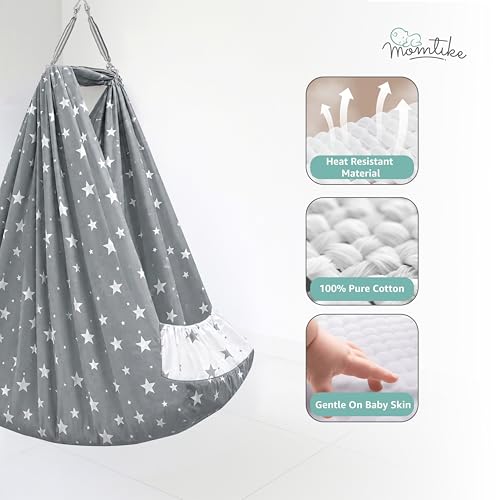 Image of Baby Cradle Swing for Newborns | Cotton Fabric Filled with Recron Fibre | Hanger Spring, Mosquito Net & Mattress with Insert Pocket | Jhoola, Thottil, Joli, Jokali, Onjal (Grey)