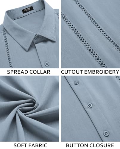 COOFANDY Men's Cuban Guayabera Shirt Short Sleeve Button Down Shirts Casual Summer Beach Linen Shirts - Image 6