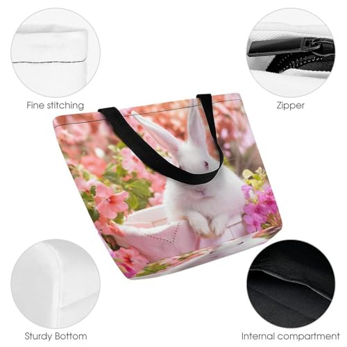Sac de shopping lapin fleurs avec grande fermeture éclair et base large de 18cm - 3
