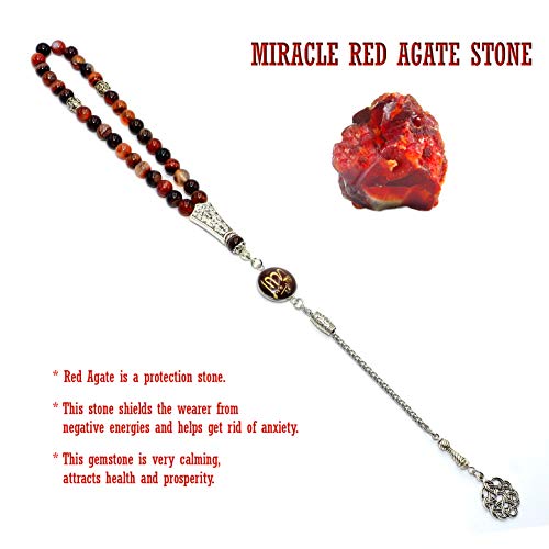 ALBATROSART Special -ALLAH Tassel- Collection (8 mm -33 Beads) Worry Beads - Prayer Beads-Tesbih-Tasbih-Tasbeeh-Misbaha-Masbaha-Subha-Sebha-Sibha-Rosary (MIRACLE RED AGATE STONE)