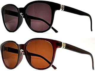 2 Pair Bifocal Sunglasses Reading Glasses for Women Fashion Designer Cateyes (2 PACK (Black & Brown), +2.50)