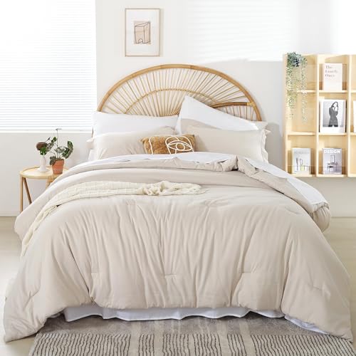 Image of weigelia Beige Twin Comforter Set with Sheets - 5 Pieces Bed in a Bag Twin | All Season, Boho Style, Soft Lightweight Bedding Set with Sheets, Pillow Shams, Pillowcases