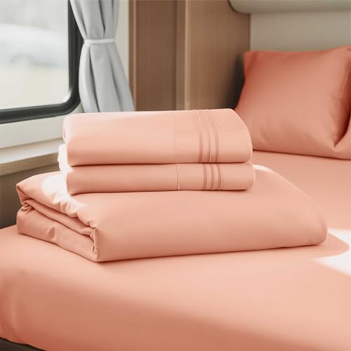 Nestl Peach Short Queen Sheets for RV, Hotel Luxury RV Queen Sheets Set, 4 Piece Fitted Bed Sheet Set and Pillowcases, Super Soft, Wrinkle-Free, and Breathable Camper Bedding