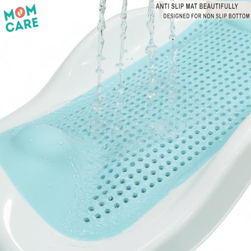 Image of MOM CARE Foldable Baby Bath Support Seat for Newborn (0-6 Months) | Anti-Slip Silicone Baby Bather | Ergonomic Infant Bath Seat for Sink, Tub & Floor | Portable Newborn Bath Support Chair | Blue