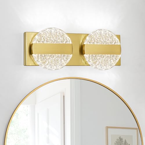 Image of Luxury Brushed Gold Bathroom Vanity Light with High CRI 90+ LED for True Colors, 10W 6000K Cool White Modern Bathroom Lights Fixture Over Mirror for Makeup & Shaving