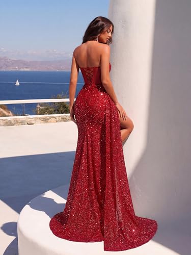 Image of Cocktail Evening Gowns Formal Dresses for Women Sequin Tulle Wedding Guest Party Sexy Off Shoulder Floor Length Prom Dress