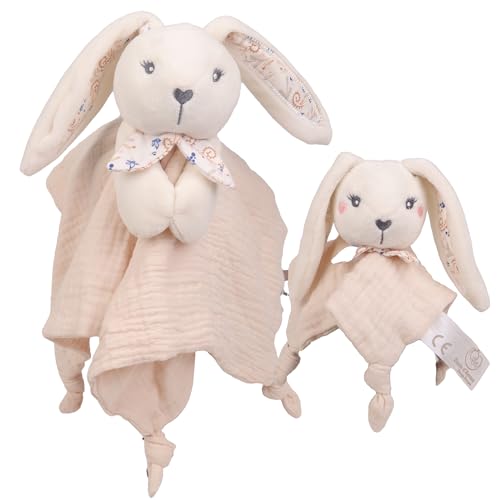 Dodo DE Amor - Conjunto de Dou Dou Cuadrado Padre e Hijo - Conejo - 053051 - Beige - Dou Dou - Nacimiento - Peluche - Bebé - Reconfortante - Suave - Lavable - 29 cm x 22 cm - A Partir de 0 Meses