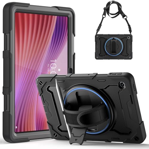Gerutek Funda Anticaída para Lenovo Tab 10,1 Pulgadas 2025, (TB 311FU/TB 311XU), Carcasa Rugosa con Soporte 360° Giratorio, Correa de Mano/Hombro, Portalápiz, Funda para Lenovo Tab 10.1